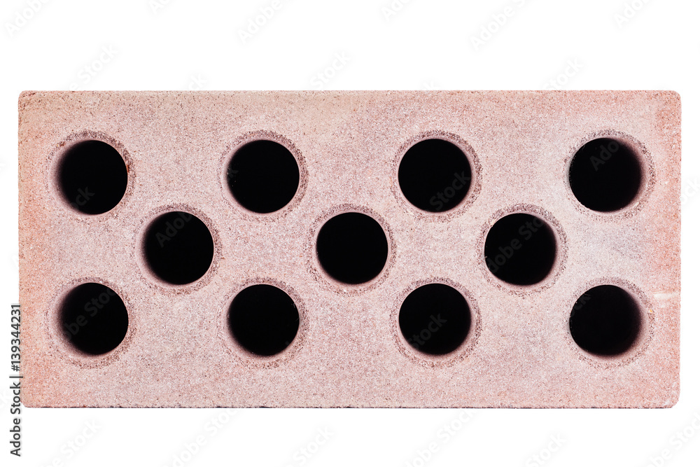 One brick perforated isolated on white background. One brick perforated isolated on white background.