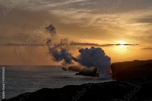 Molten lava meets the ocean in an explosive encounter