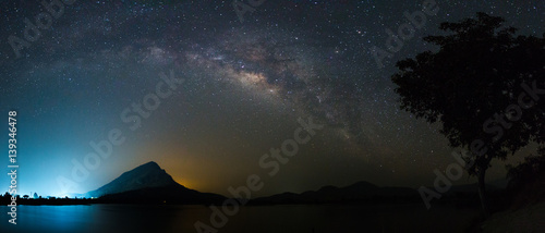 Panorama Milky way above reservoir  © the_thi