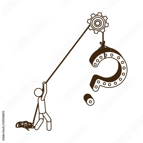 sketch contour person pulling rope question mark vector illustration