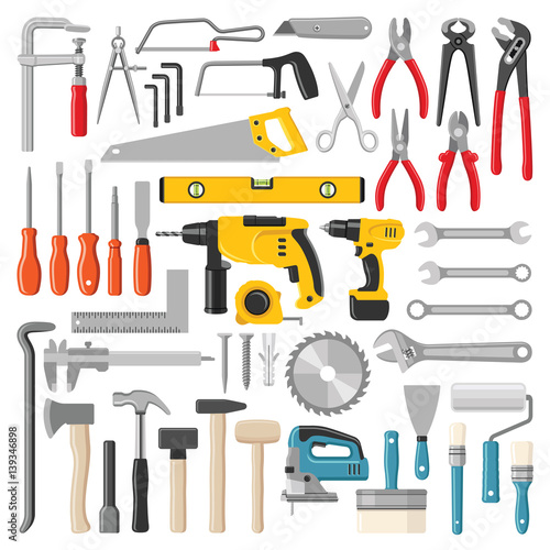 Construction tool collection - vector color illustration