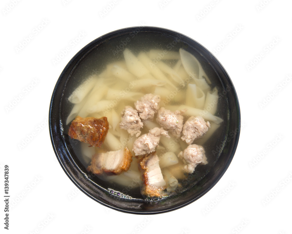 Pork noodle soup isolated on white background. Pork noodle soup isolated on white background.