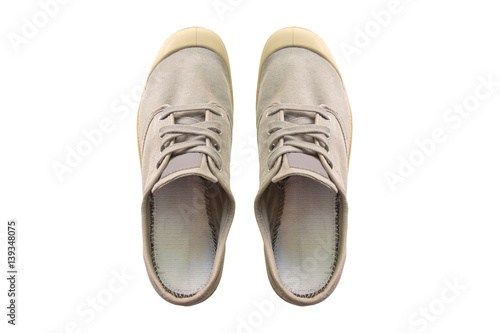 Vintage gray shoes isolated on white background.