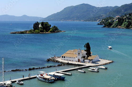 Mouse Island and the Vlacherna Monastery, Pontikonisi island, Corfu, Greece photo