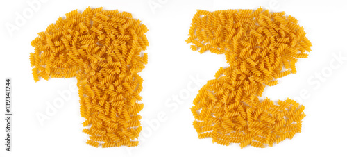 numbers with pasta. number 1 and 2.