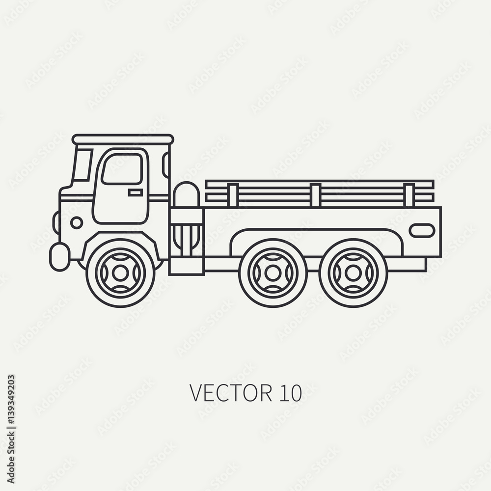 Line flat plain vector icon service staff open body army truck. Military vehicle. Cartoon vintage style. Cargo transportation. Tractor unit. Tow auto. Simple. Illustration and element for your design. Line flat plain vector icon service staff open body army truck. Military vehicle. Cartoon vintage style. Cargo transportation. Tractor unit. Tow auto. Simple. Illustration and element for your design.