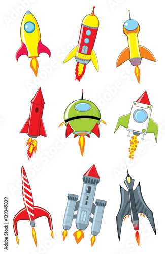 Rocket cartoon set on white background