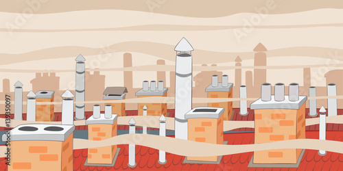 Smog in city - air pollution from chimney