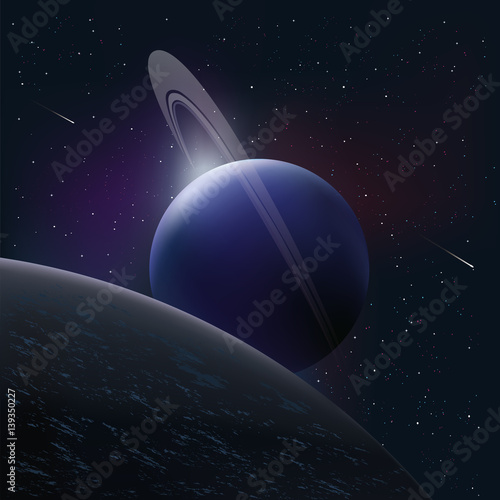 bright planet in space around the comet and stars