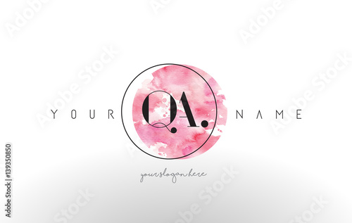 QA Letter Logo Design with Watercolor Circular Brush Stroke.
