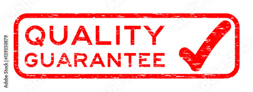 Grunge red quality guarantee with mark square rubber seal stamp