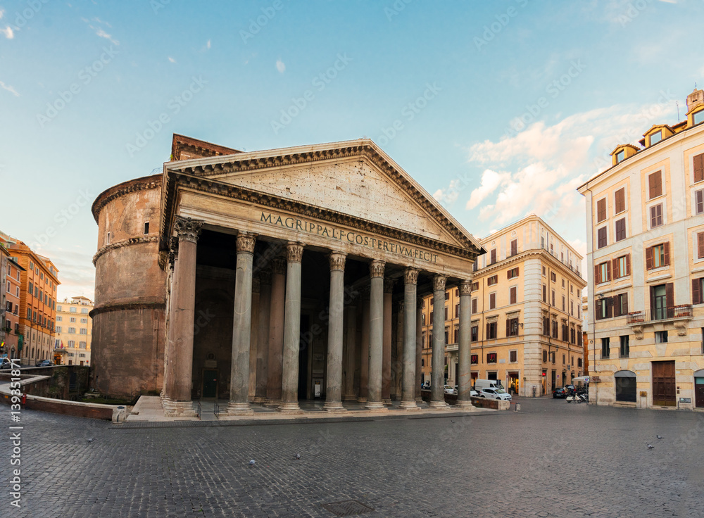 view of famous ancient Pantheon church in Rome, Italy