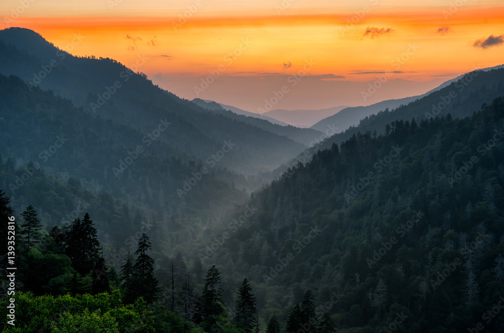 Scenic summer sunset, Great Smoky Mountains