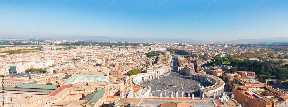 Saint Peter's Square in Vatican and aerial view of the city, panorama of Rome, Italy