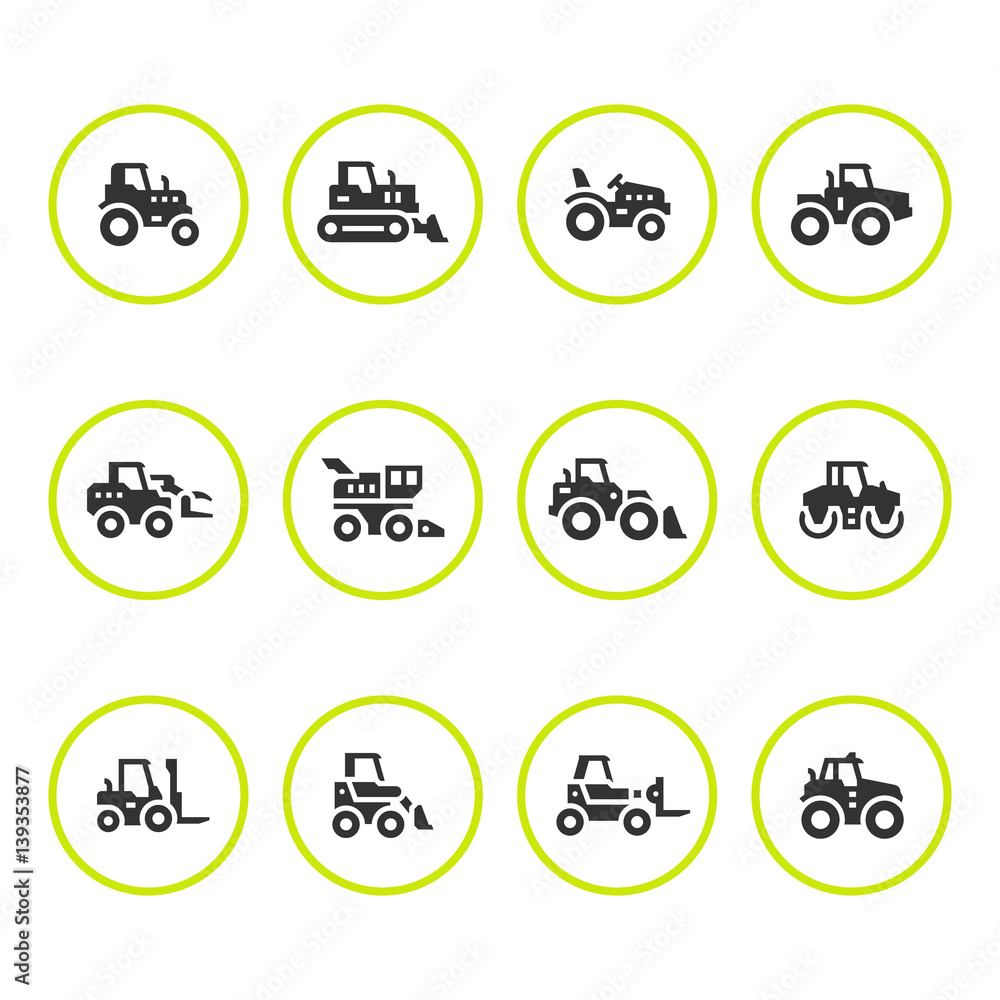 Set round icons of tractors Set round icons of tractors