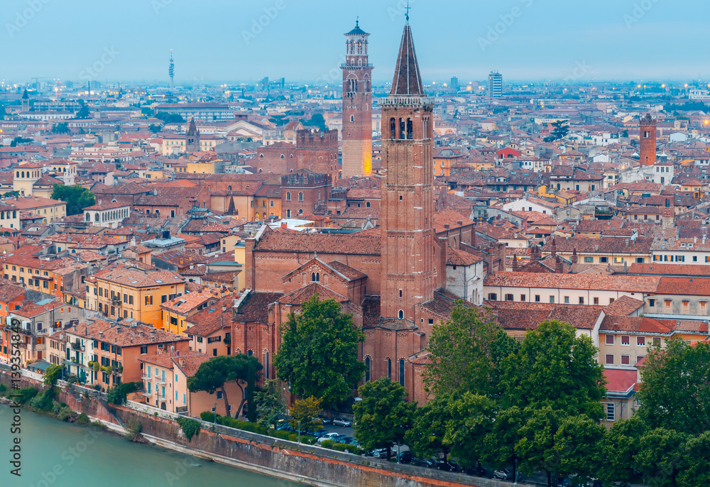 Verona. Aerial view of the sunset.