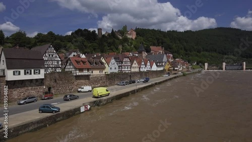 Ancient town village of HIRSCHHORN in Hesse district of Germany on banks of Neckar river, Hesse, Germany, Aerial, Mai 2016 photo