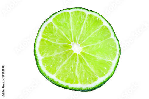 Slice of lime isolated on white background