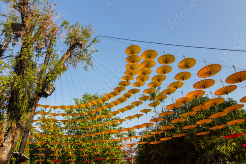 Umbrella decorating outdoor. background