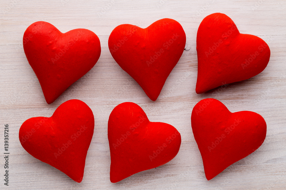 Fototapeta premium Red hearts the gray background. Valentine Day background.