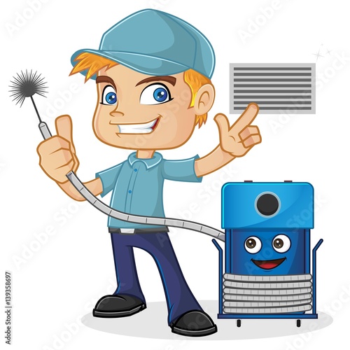 HVAC Technician holding cleaning machine photo