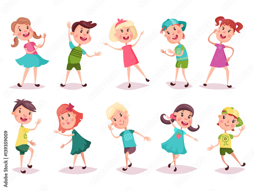 Kids or children, boy and girl dancing and playing Kids or children, boy and girl dancing and playing