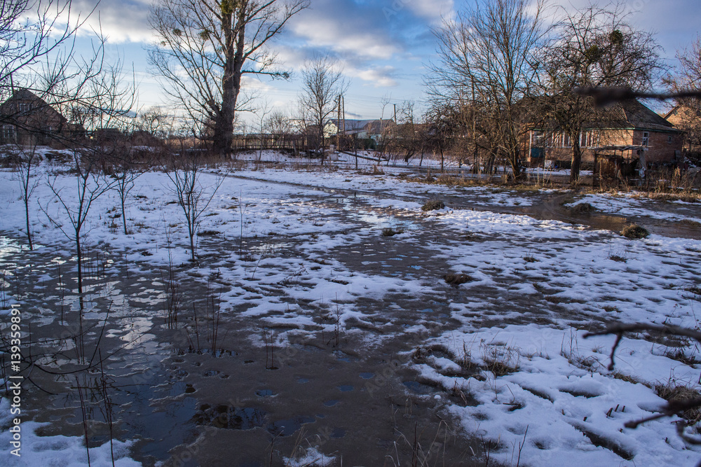 Spring flooding in the village