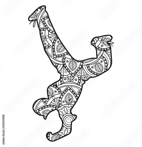 Vector illustration of a parkour silhouette mandala for coloring book, silhouette parkour mandala vettoriale da colorare