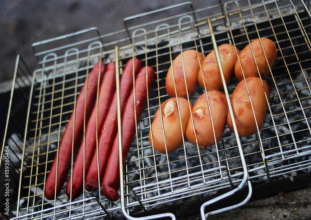 Grilled sausages on the smoke.