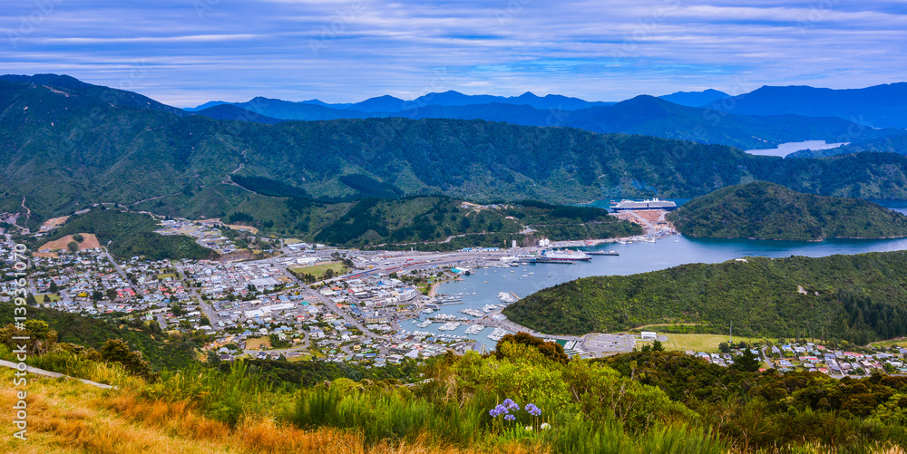 Panoramic View of the Town of Picton, New Zealand