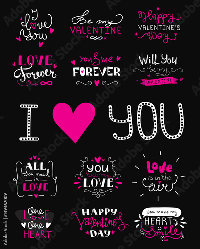 St. Valentine's Day hand lettered love confession greeting labels. 