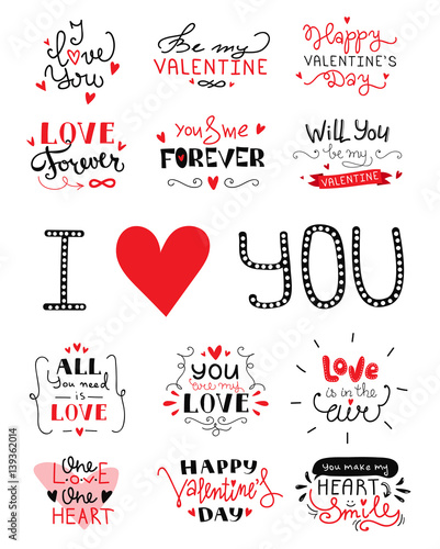 St. Valentine's Day hand lettered love confession greeting labels.