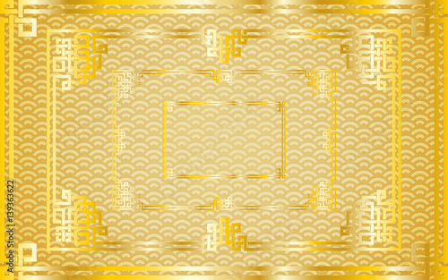 Set of traditional oriental chinese golden rectangle frames on pattern golden background for decoration. Vector illustration, layers are isolated
