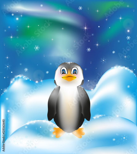 Nice penguin on a snow background