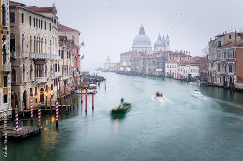 View of the Grand Canal in Venice on a Foggy Winter Evening © alpegor