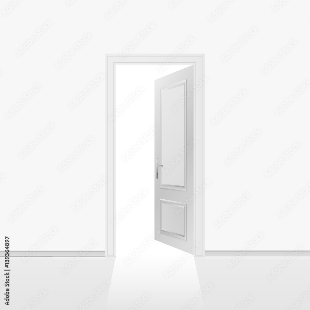 Grey wall with opened door. Vector illustration. Grey wall with opened door. Vector illustration.