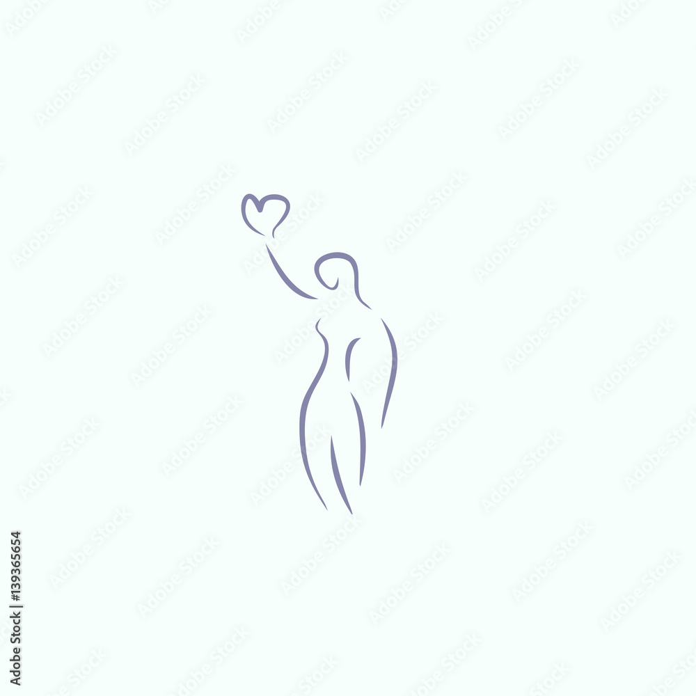 woman nude with a heart vector line illustration woman nude with a heart vector line illustration