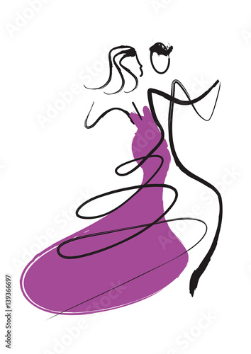 Ballroom Dancers Couple.
Young couple dancing ballroom dance.Drawing imitating brush and ink Vector available.