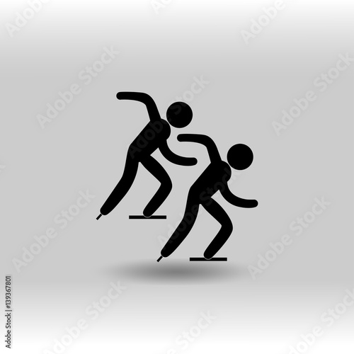 eps 10 vector Short Track Speed Skating sport icon. Winter sport activity pictogram for web, print, mobile. Black athlete sign isolated on gray. Hand drawn competition symbol. Graphic design clip art