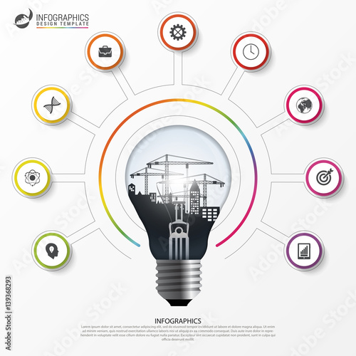 Light bulb infographic. Template for circle diagram. Vector