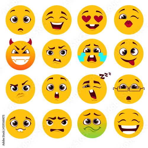 Set of cartoon yellow emoticons.
