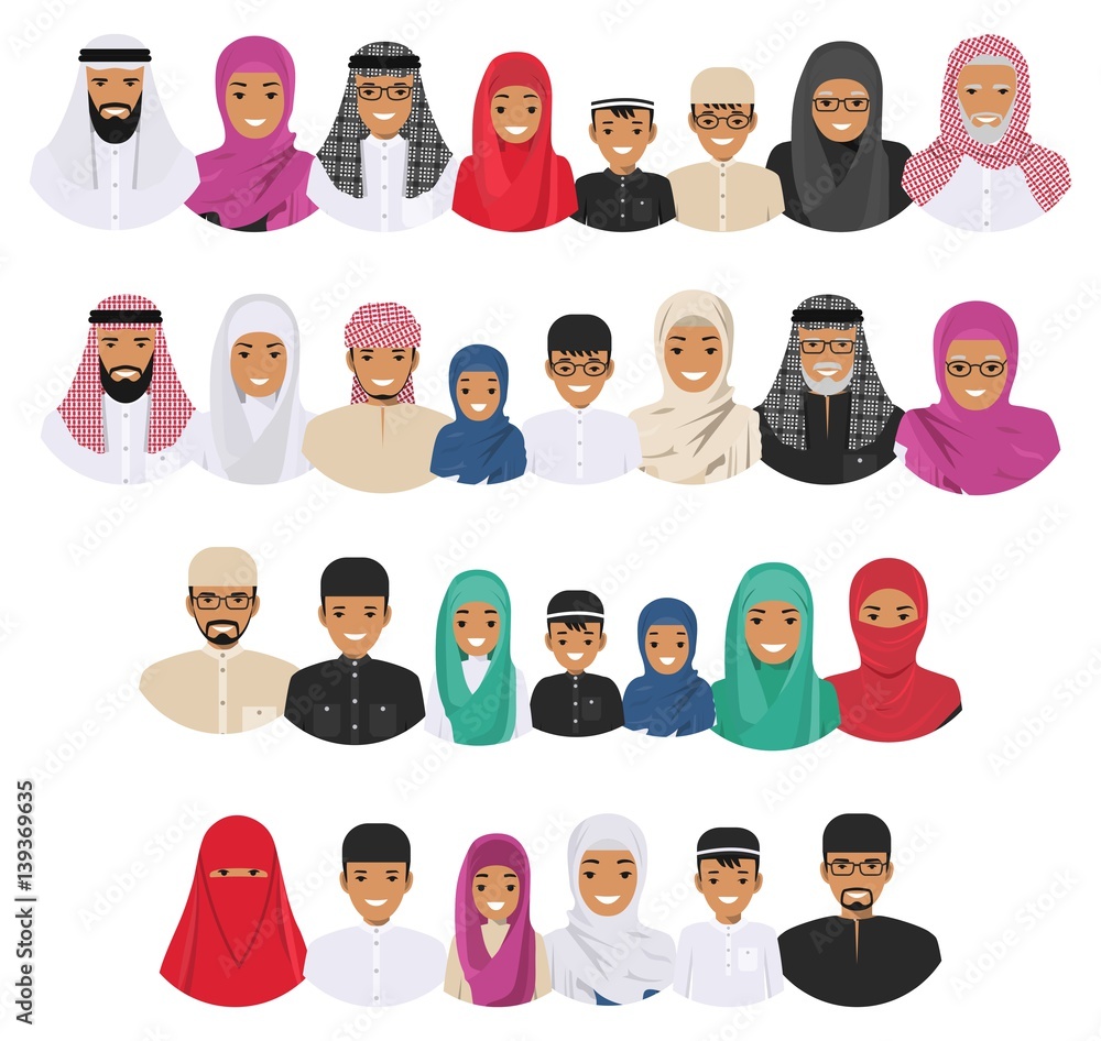 Family concept. Arab people generations at different ages. Muslim