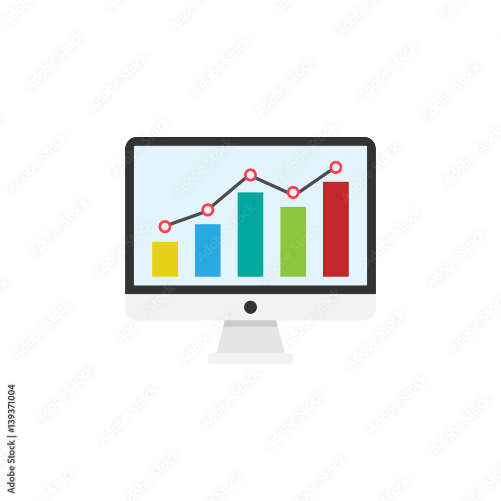 Seo monitoring flat icon, seo & development, Chart on monitor sign, a colorful solid pattern on a white background, eps 10. Seo monitoring flat icon, seo & development, Chart on monitor sign, a colorful solid pattern on a white background, eps 10.