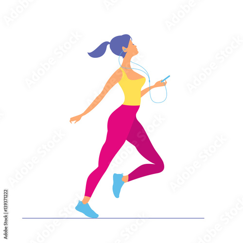 young woman in sportswear running. Morning running. Girl with pl