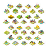 Isometric farm house building stuff farming agriculture scene. 3D icon set collection vector illustration for infographic or android video game	