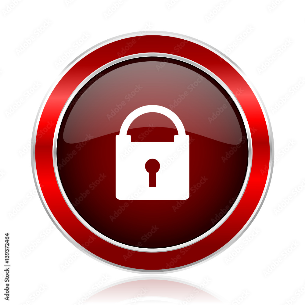 Padlock red round glossy vector web icon. Circle modern design chrome metal border abstract sign for smartphone applications. Padlock red round glossy vector web icon. Circle modern design chrome metal border abstract sign for smartphone applications.