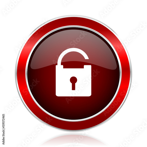 Free Download Padlock red round glossy vector web icon. Circle modern design chrome metal border abstract sign for smartphone applications. - GFXLoad