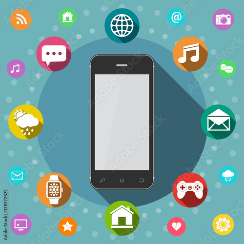 Communication concept. Smart phone flat design. Vector illustration,