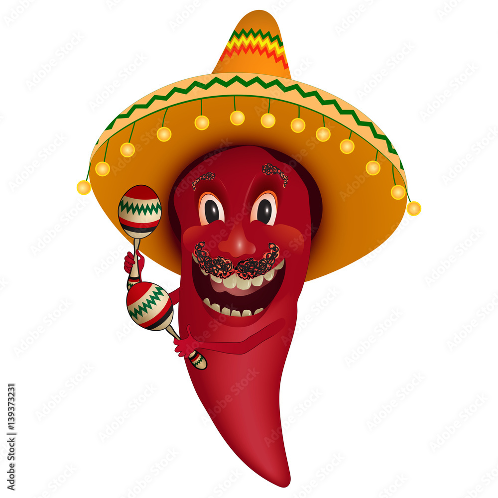 Red chili pepper dancing with maracas - Cartoon character paprika with ...