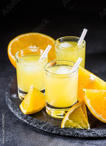 Orange juice in a large glass